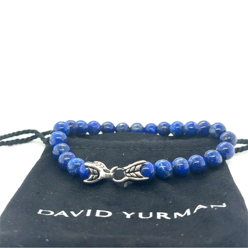 David Yurman 8mm Spiritual Beads Bracelet Sterling Silver w/ Lapis Lazuli 8.5"
